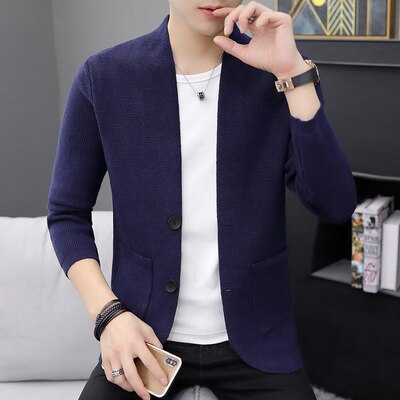 Zongke solid cardigan herr kläder stickad tröja herr kläder tröjor herr cardigan 2022 spring m -2xl: Marinblå / Kinesisk storlek xl