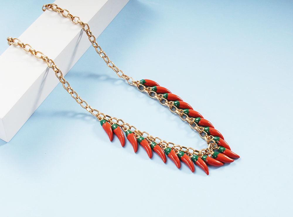 Wealthyboo Bohimia Pepper Chili Necklace Cute Red Chilli Adjustable Trendy Jewelry For Women Accessories: Dark Gold