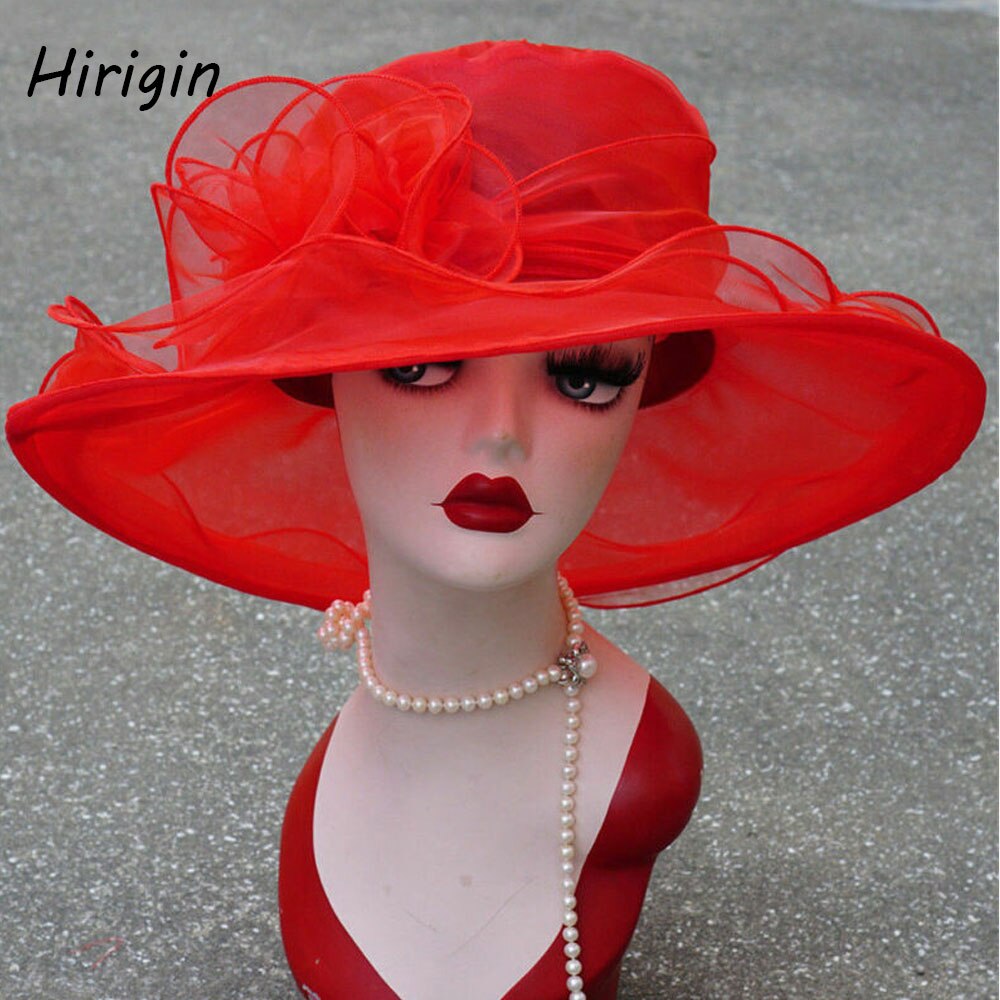 Zomer Vrouwen Mesh Zonnehoed Organza Floppy Wide Brim Kentucky Derby Elegante Brede Zonnehoed Beach Wear Voor Lady wummer