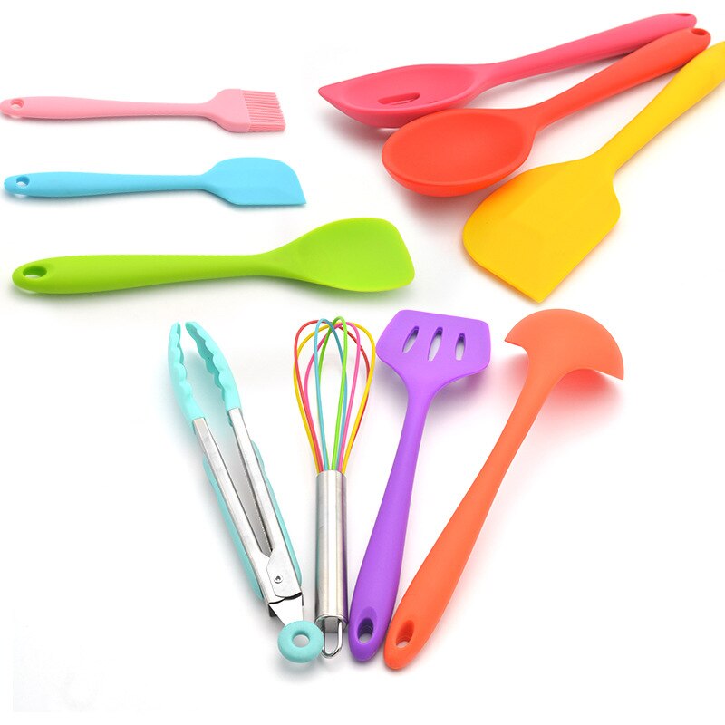 Non-stick Color 10 Silicone Baking Set Scraper Green Cooking Tools Suit Cake Cream Set Utensils Basting Egg Tool Tongs Brush