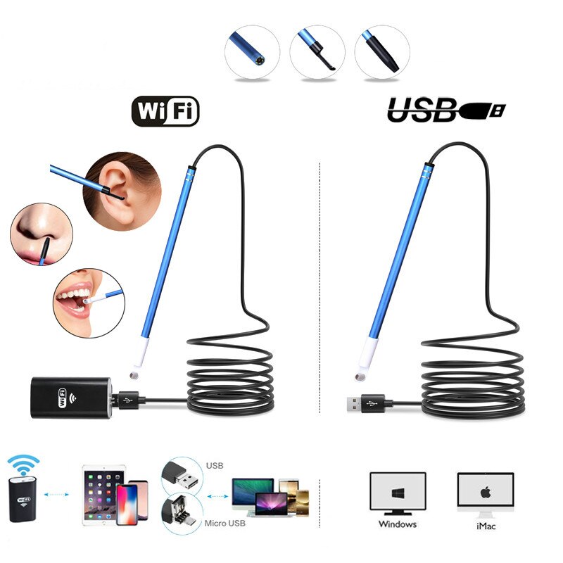 Digital Wifi Otoscope Camera 5.5mm Wireless Ear Inspection Endoscope Visual Ear Cleaner Tool for Android PC IPhone IOS