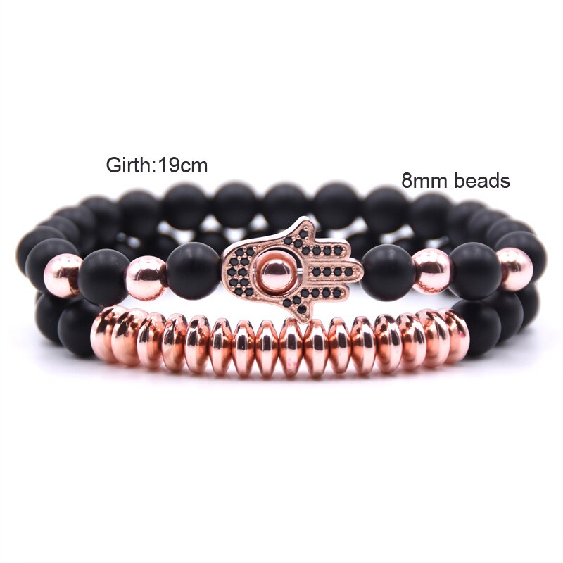 2 teile/satz Mikro Pflastern CZ Palme Reize Armbänder für frauen 8mm matt perlen stein Armbinde männer schmuck bileklik