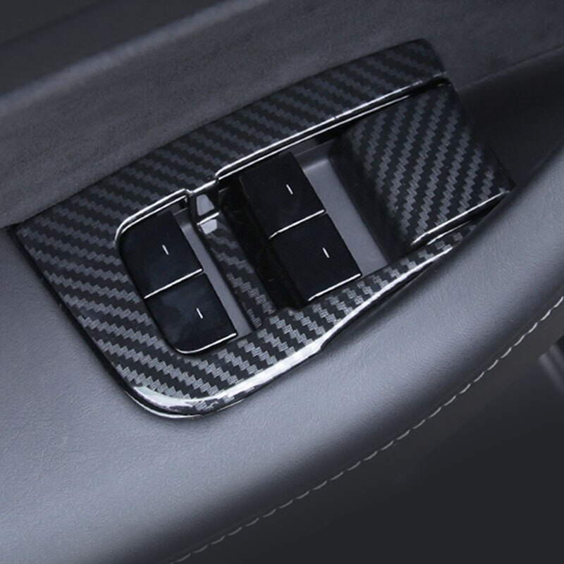 Bilvinduesløfterkontakter knapper dekorativt rammedæksel trim klistermærke vinduesafskærmningsdæksel til tesla model 3