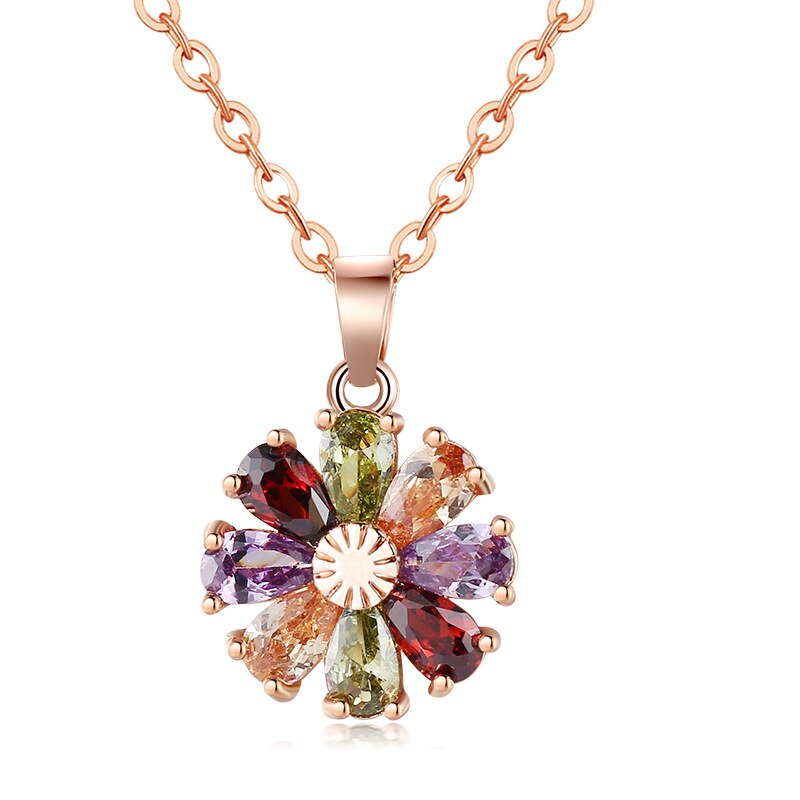 Multicolore zircone pendentif collier de chaîne pull pendentif collier pour les femmes coloré soleil fleur bijoux