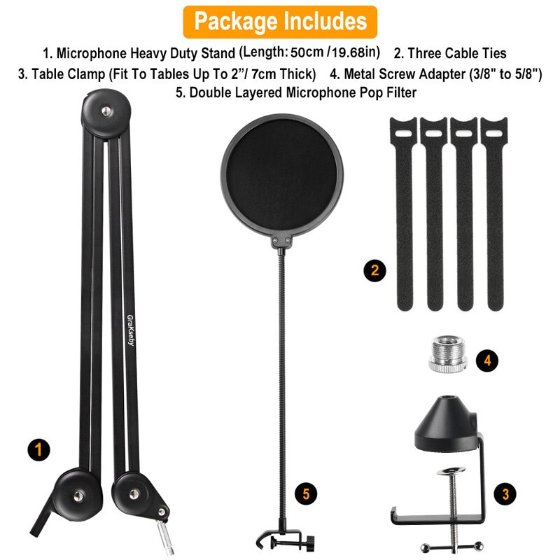 Support de Microphone pour Blue Yeti, bras de micro robuste avec filtre Pop, support de crochet pour casque, ciseaux de Suspension: With Pop Filter