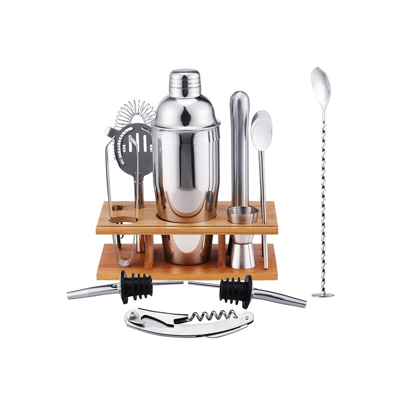14pcs Cocktail Shaker Set Kit Bartender Kit Shakers Stainless Steel Bar Tool Set With Stylish Bamboo Stand Cocktail Shaker