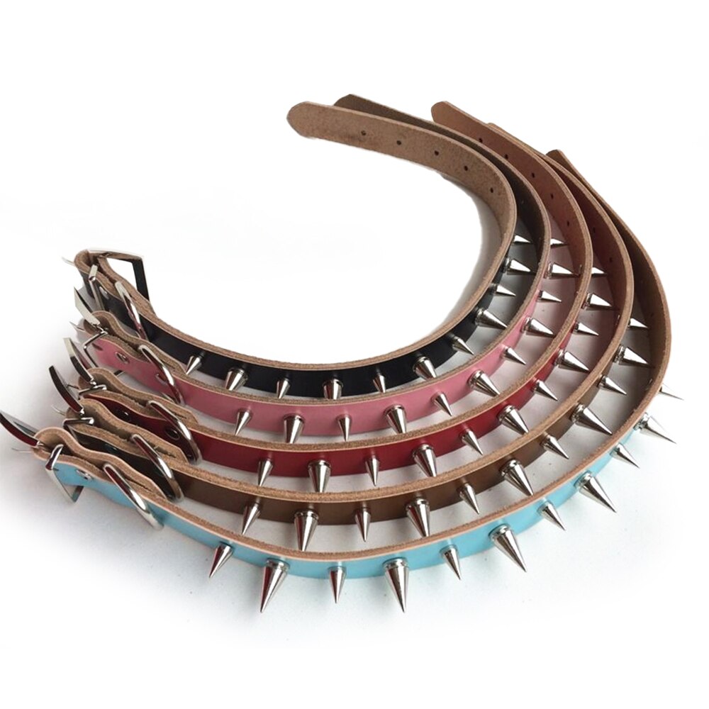 Met spikes versierde kleine grote kattenhalsband met klinknagels, hondenhalsband voor kittens, leren halsband voor pitbull en bullcat.