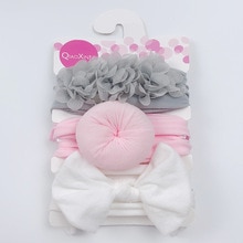 Ensemble de 3 bandeaux élastiques en mousseline de soie et nylon pour bébé,accessoires pour cheveux style turban avec nœud et fleur, couleur unie, pour fille, 3 pièces,