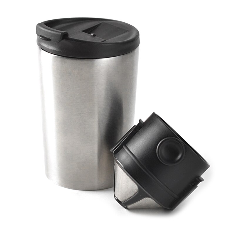 380Ml Portable main-tasse café isolation tasse en acier inoxydable voyage tasse isolation suspendus oreille filtre goutte à goutte: Silver