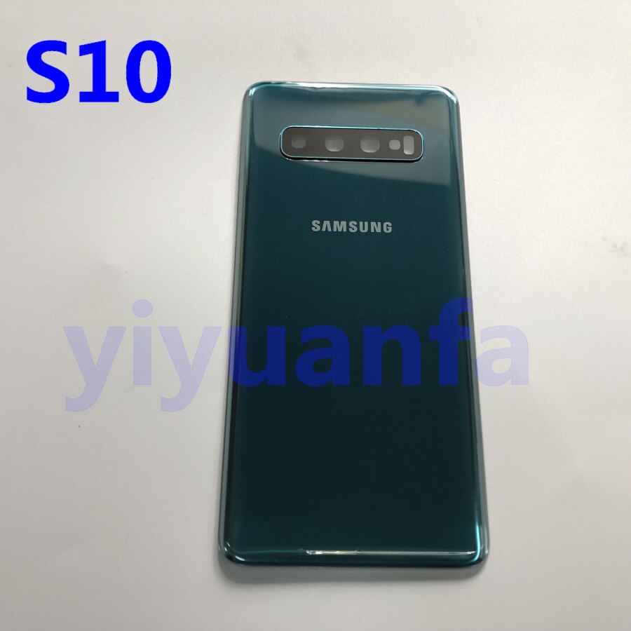 Samsung-recambio de carcasa trasera de batería para Galaxy S10, G973, S10 Plus, G975, S10E, piezas de reparación + Marco de lente de cristal de cámara: S10 green