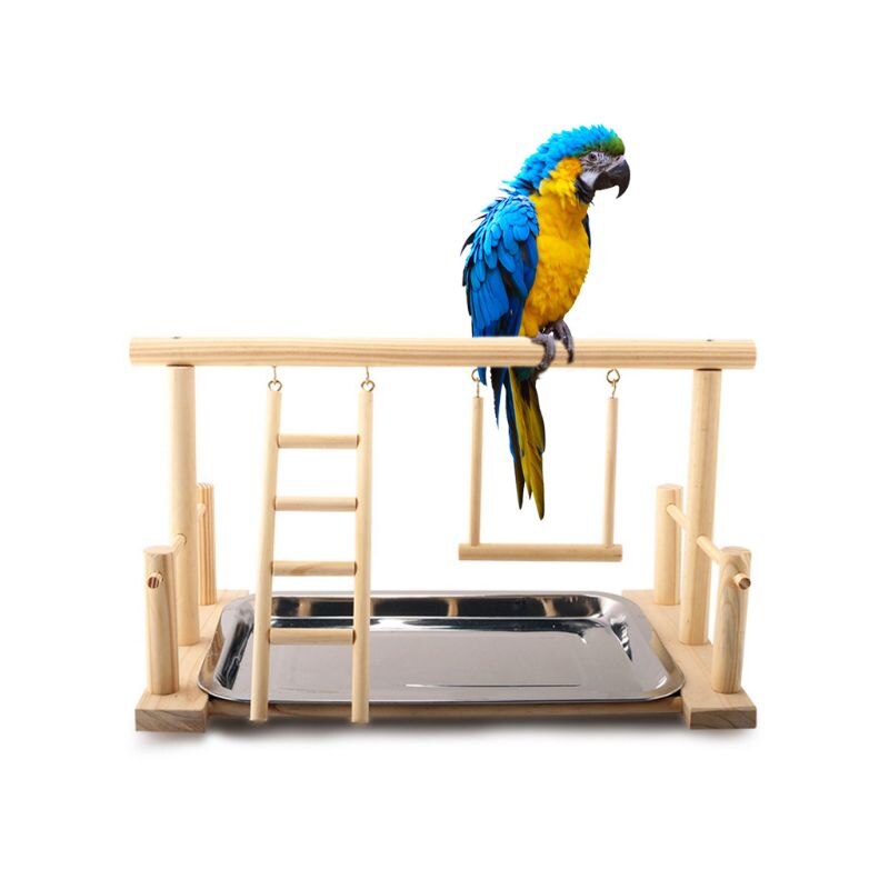 Loro de pie Marco de entrenamiento para pájaros patio de juegos con bandeja de comida suministros para mascotas L69B