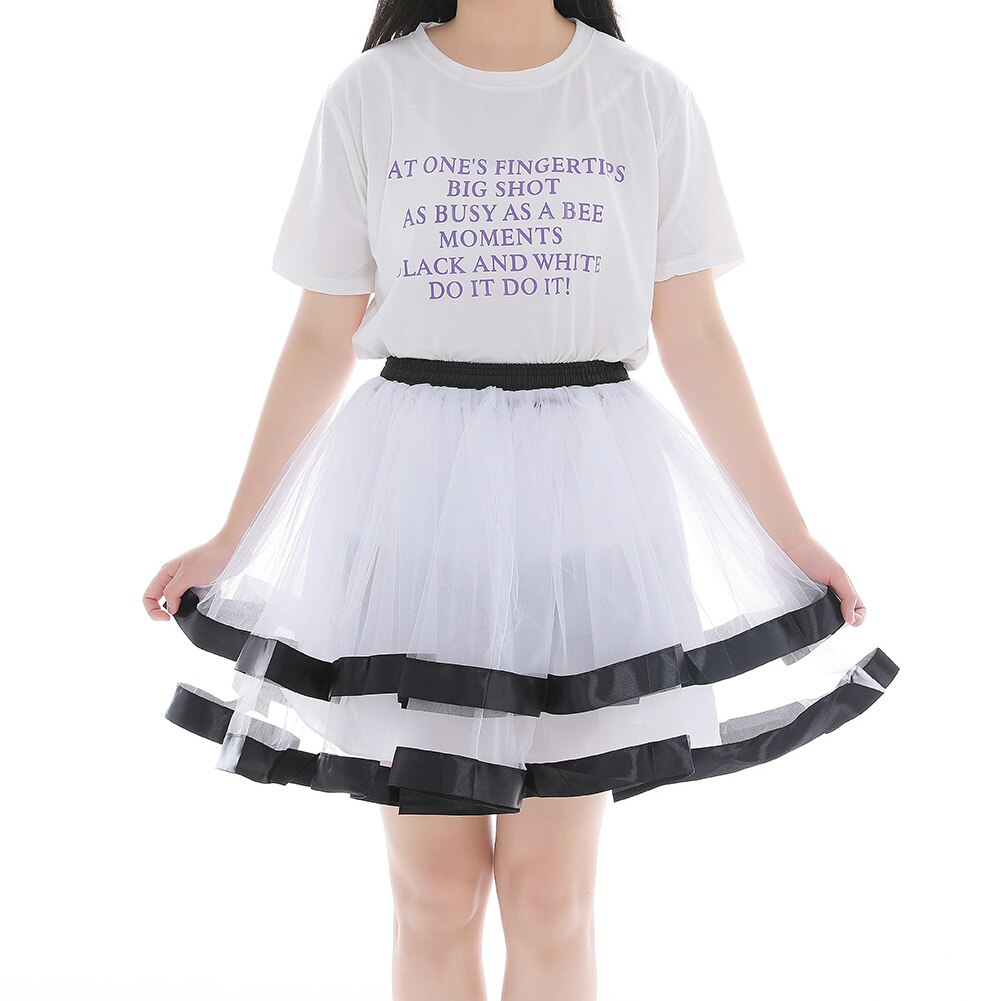 Elastic Waist Vintage Rockabilly Petticoat Crinoline Puffy Tutu Tulle Underskirt Net Tulle Princess Ballet Dance Pettiskirts 045: white and black / waist 74-130 cm