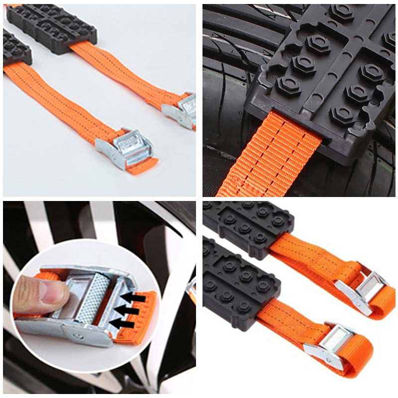 2Pc Sneeuw Ketting Duurzaam Pu Anti-Slip Autoband Tractie Blokken Met Zak Emergency Sneeuw Modder Zand Band ketting Bandjes Voor Sneeuw Modder Ijs