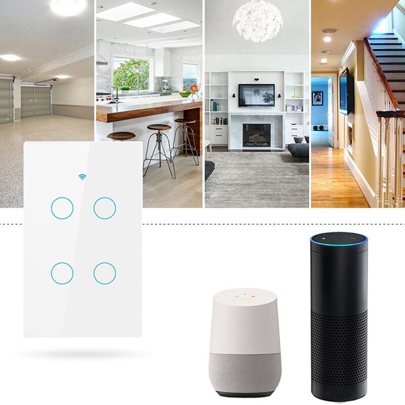 Us wifi smart switch 4 gang smart væg tryk lyskontakt fungerer med alexa google home mini ifttt smart life tuya app (hvid)