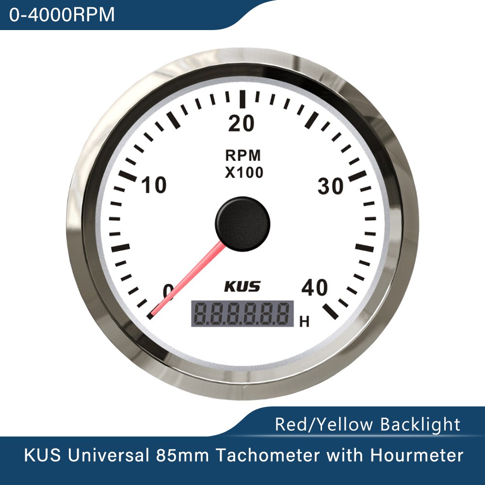 Kus 85mm vdo analog autometer marin varvräknare varvtalsmätare 3k/4k/6k/8k rpm med timräknare 12v/24v med röd/gul bakgrundsbelysning: 4 kws