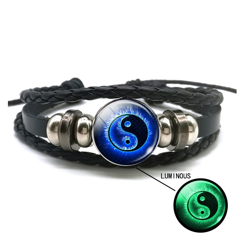 Leucht Yin Yang Geflochtene Leder Armbinde Jahrgang Tai Chi Kung Fu Zeichen Druckknopf Armbinde Männer Frauen Handgemachte Accessoires: Größe 19