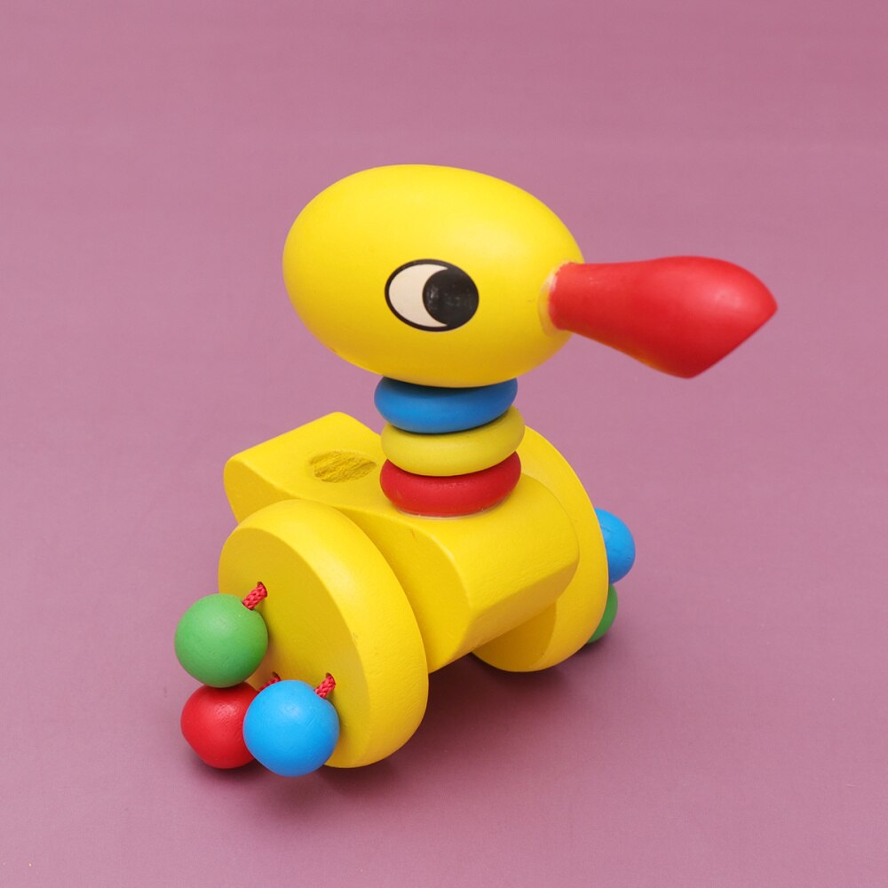 Baby skubber sjovt billegetøj tegneserie dyrevogne legetøj baby rollator trævogne legetøj skubbestang vogn legetøj (frø): Spids mund and