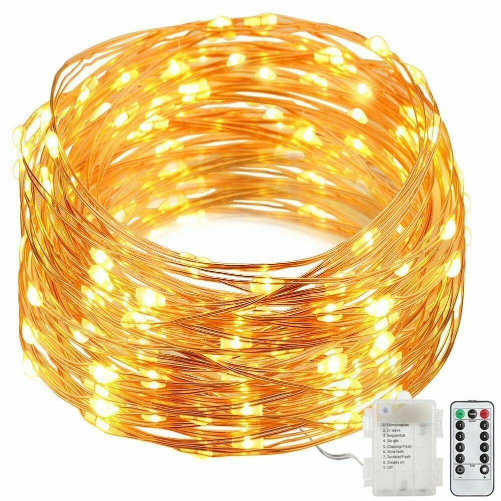 Fairy lights batteridrevne 5m 50 led lyskæder fjernbetjening timer glimtsnor lys 8 modes ildflue lys dekoration: Varm hvid