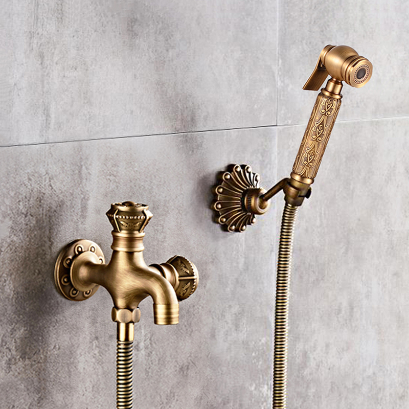 Bidet Kranen Messing Antieke Douche Kranen Wasmachine Mixer Moslim Ducha Higienica Enkele Koud Water Mixer Kraan Vierkante Douche Spray