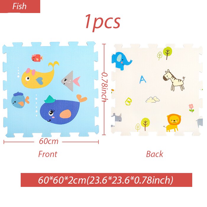 Colchoneta para gatear de bebé de 2cm, colchoneta escalar gruesa para bebés, alfombra plegable para el hogar y fácil de almacenar, manta de espuma para niños: Fish