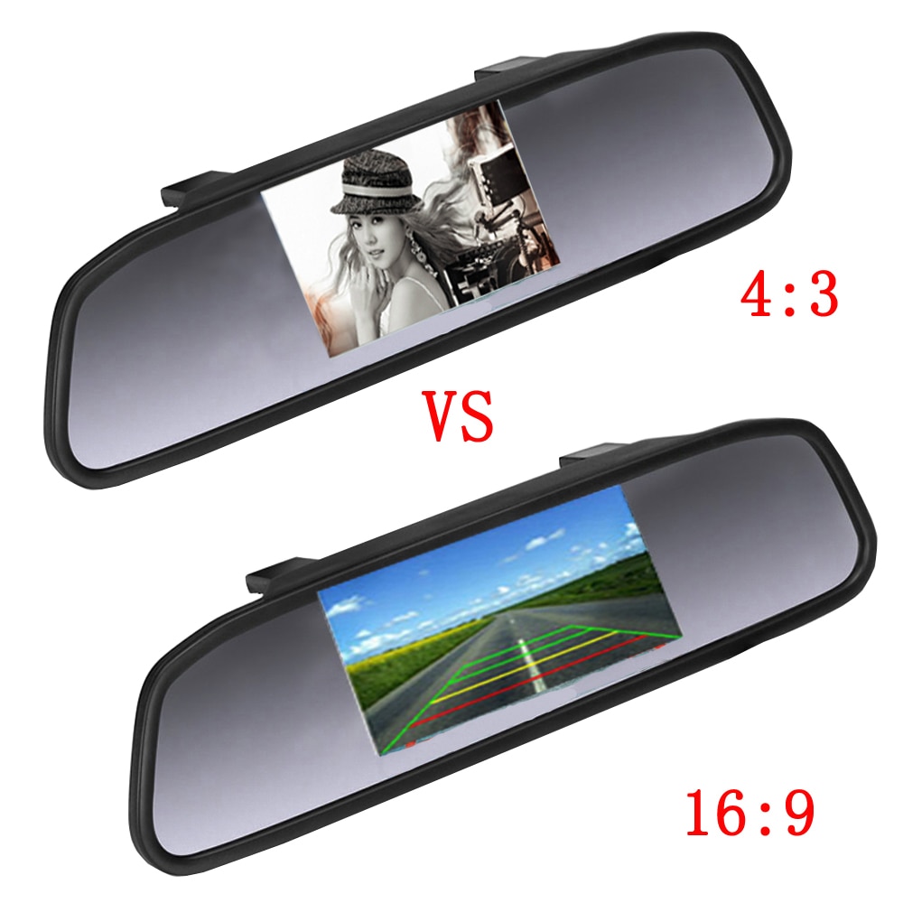AMPrime-Monitor de espejo HD universal para coche, espejo retrovisor de 4.3 pulgadas con monitor CCD de vídeo HD para automóvil, con cámara de asistencia para estacionamiento y visión nocturna