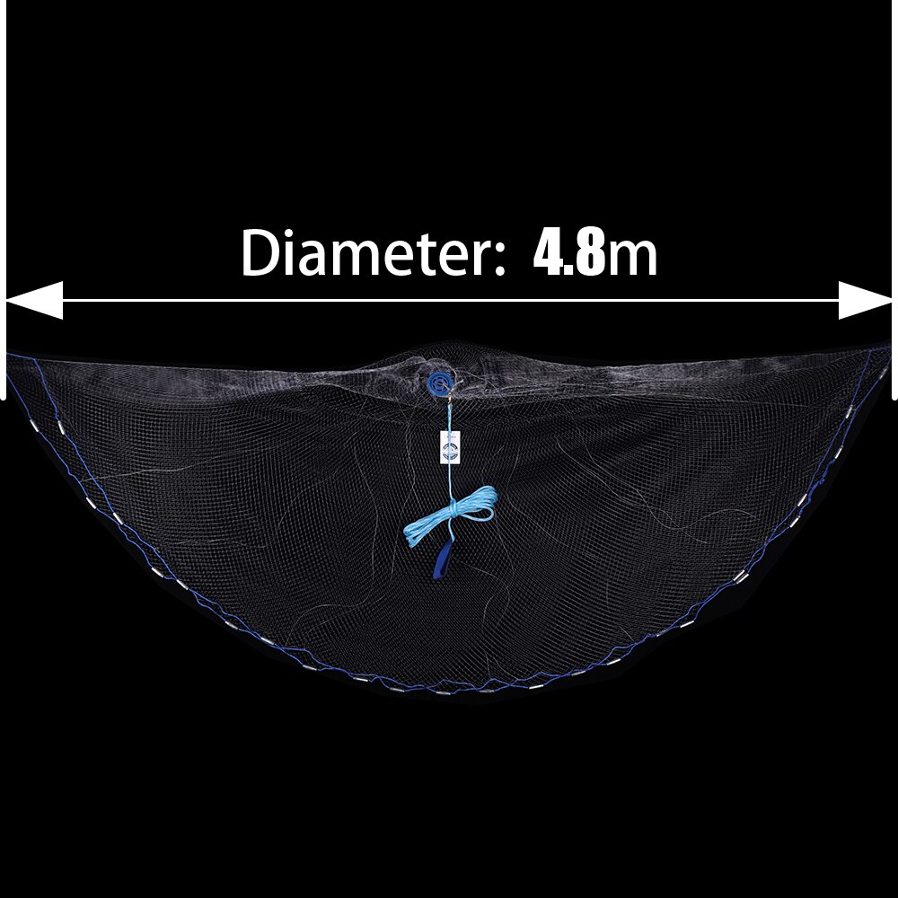 Easy throw Cast Net Diameter 2.4M-7.2M American Style Fishing Net Small Mesh Outdoor Sports Fish Trap Network: Diameter 4.8M