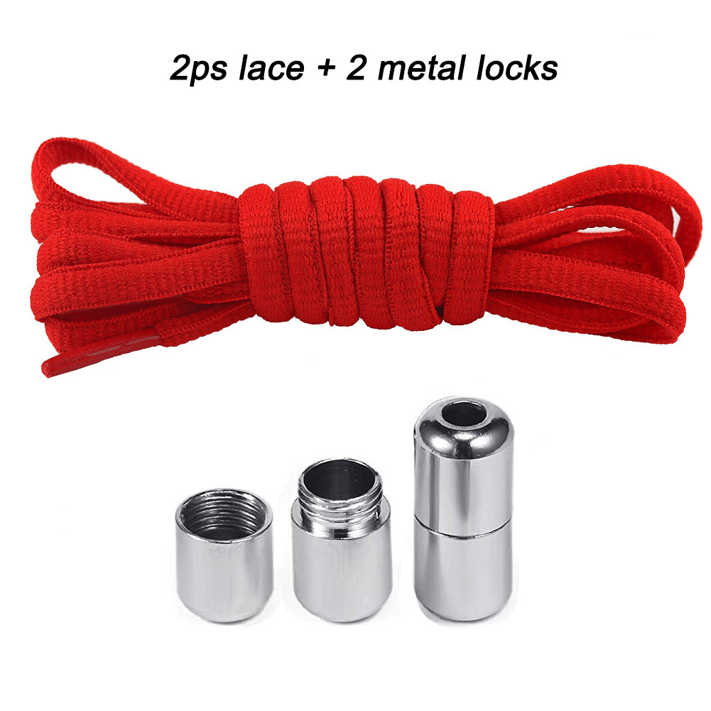 Elastische Geen Tie Schoenveters Ronde Metalen Lock Veters Voor Kinderen En Volwassen Sneakers Quick Schoenveters Halve Cirkel Shoestrings: Rood