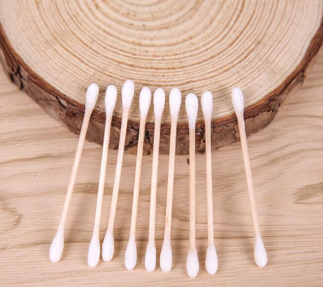 100 stks/partij Vrouwen Makeup Wattenstaafje Dubbele Hoofd Wattenstaafjes Make Up Hout Sticks Neus Oren Schoonmaken Cosmetica Gezondheid zorg