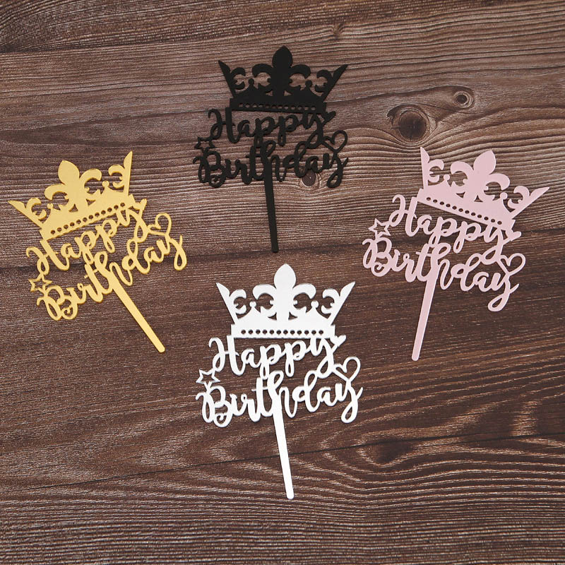 Mirror Acrylic Cake Topper Cute Crown Happy Birthday Letters Cake Topper For Kids Birthday Cake Decor Baby Shower Cake Topper