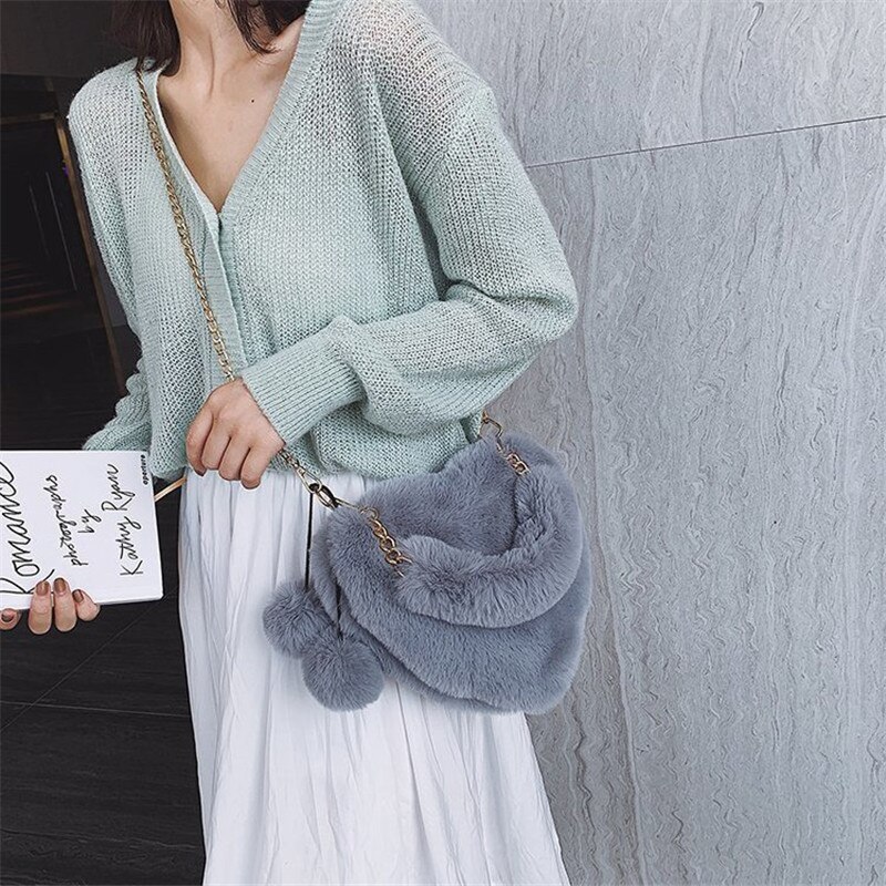 Schattige, schattige nepbont meisjes handtassen crossbody tassen voor vrouwen zachte pluche dames schoudertassen dames handtassen