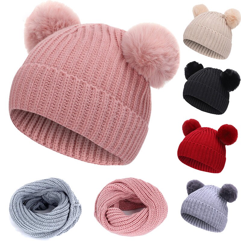 Chapeau en coton Pom Pom pour enfants de 1-7 ans | Chapeau/écharpe en fourrure, chapeau tricoté pour enfants, ensemble de chapeaux,