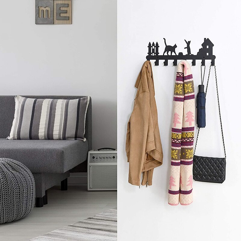 2 stuks opbergrek met deurhaak, schattige kat, dubbele deur of muur, perfect voor het ophangen van jassen, hoeden, kleding, enz.