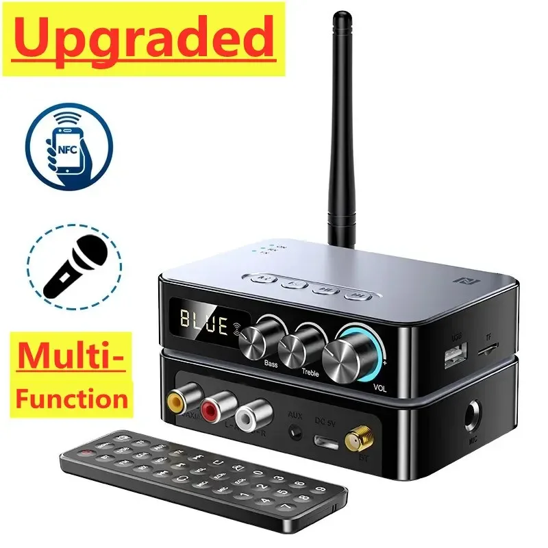M9/m9 pro bluetooth-ljudmottagare, sändare, dsp, trådlös adapter, nfc/aux/rca/usb, u-disk/tf, /6.5 mikrofoner, karaoke/koaxial/fm-radio