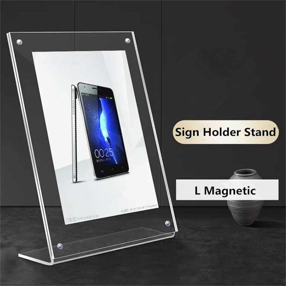 A4 Magnetic Acrylic Sign Holder Display Stand - 8.5 X 11 Inches Ad Frames Table Plastic Brochure Menu Holder