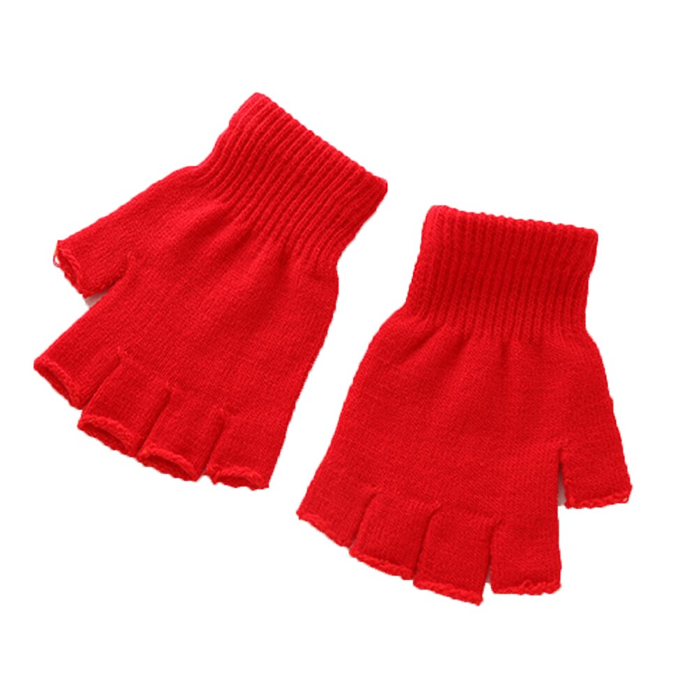 Guantes de algodón de medio dedo para hombre y mujer, manoplas cálidas de entrenamiento, de lana, color negro, a la , para invierno, 1 par: Rojo