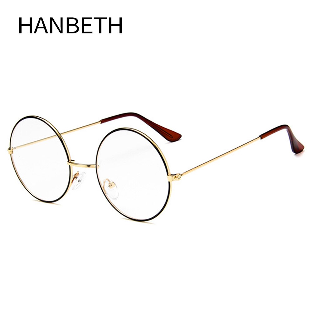 Grandes gafas redondas de montura de gafas de Metal transparente para hombre y mujer monturas para gafas redondas para hombres y mujeres: Black Gold