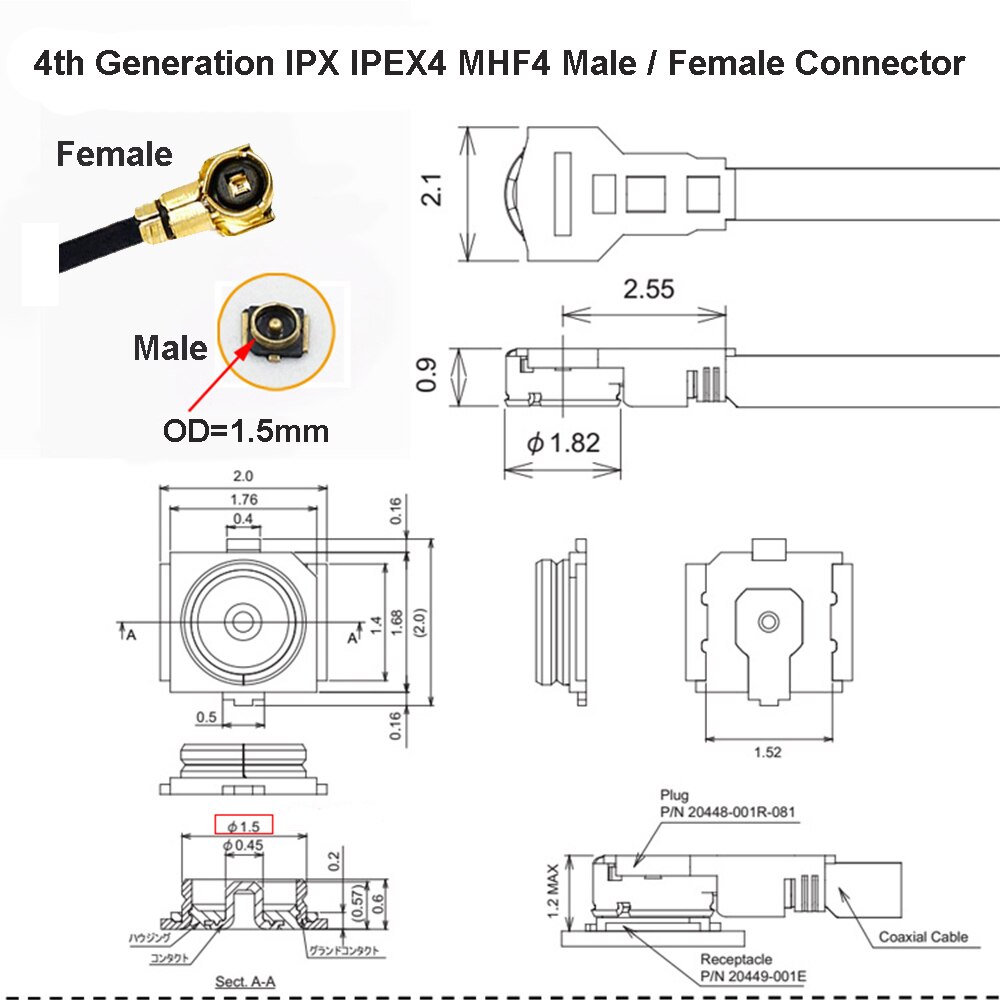 Base de antena de parche IPX4/IPEX4 generación 4 IPEX/U.FL SMT RF conector WiFi Coaxial generación 4 extremo de placa de antena 10 piezas
