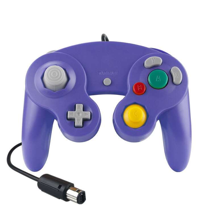 Controlador de jogo com fio para ngc gamepad joystick para cubo de jogo para nintendo clássico gamepad nostálgico para função de vibração ngc: blue purple