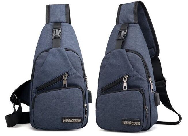 men's Chest Bag Shoulder Bags USB Charging Bags Men Anti Theft School Summer Short Trip Messengers Bag: navy blue