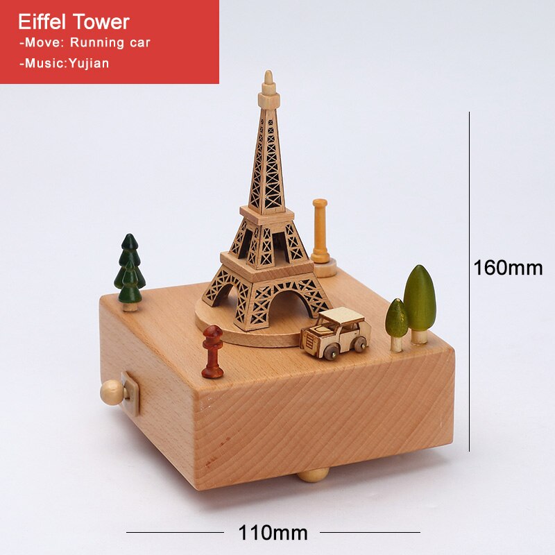 Wood Music Box Caja Musical Wooden Boxes Girls Clockwork Craft Free Engraved Birthday Home Decoration Accessories YYH-MZ: Eiffel Tower