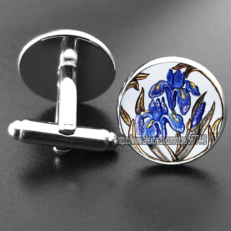 15mm blå iris glas cabochon kvinder manchetknapper lilla orkidé blomst jakkesæt skjorte manchetknapper mænd tilbehør: 15