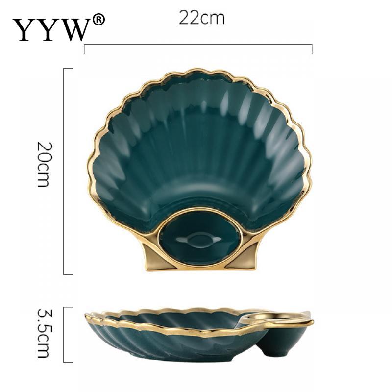 Accesorios para platos de cerámica, juego de platos de Sushi para el hogar, plato de bola de masa hervida, vajilla japonesa con forma de concha, accesorios de cocina: dark green