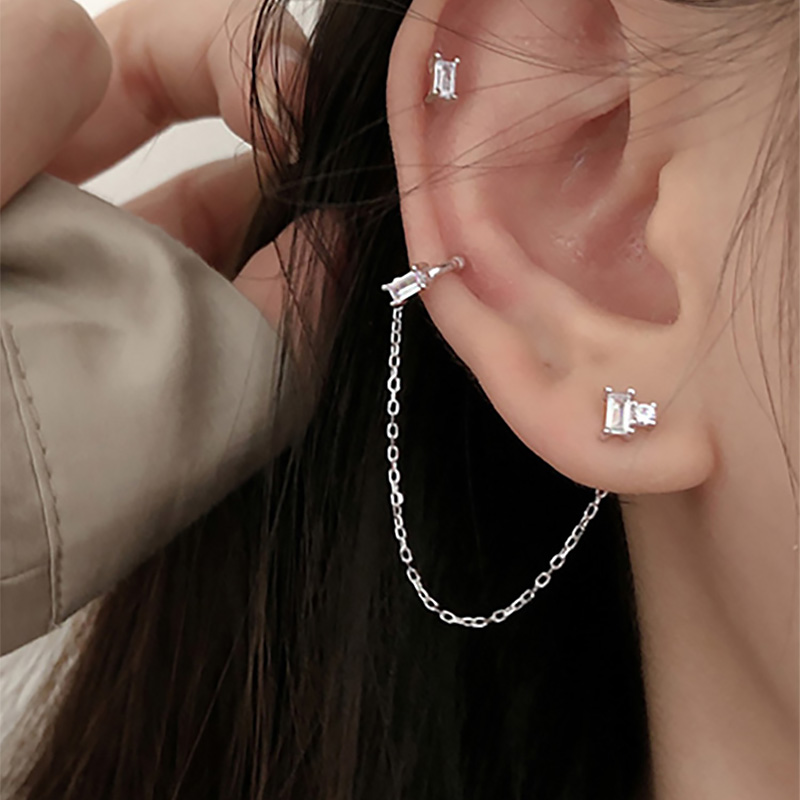 Pendiente de cadena de borla larga para mujer, Clip de oreja Y2k sin agujero, cartílago Orbital Kpop, manguito de oreja sin Piercing, joyería INS, 1PC: Multicolor