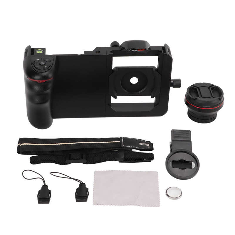 Smartphone Video Rig Phone Stabilizer Ergonomic Handle Universal with Wide Angle Macro 2 in 1 Lens for Vlog