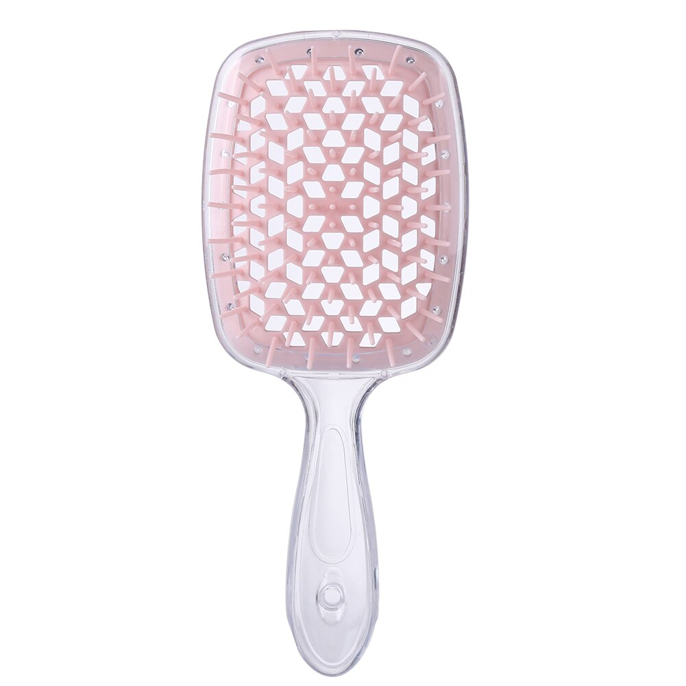 Cepillo de pelo enredado para niña, peines de pelo de dientes anchos, placa grande, masaje del cuero cabelludo, ahuecamiento, herramienta transparente para salón en casa: Transparent pink