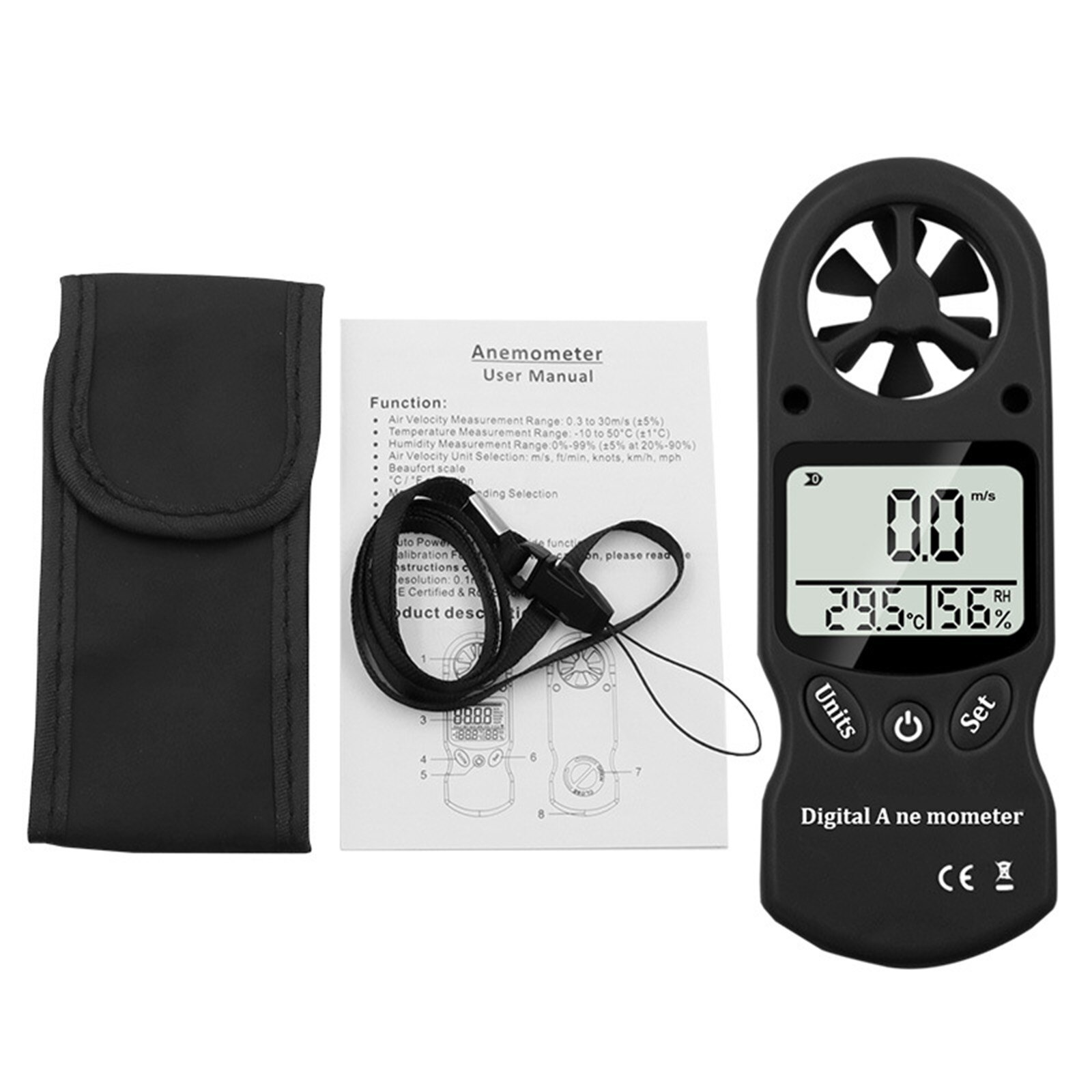 Humidity Tester Handhold Speed Meter Temperature Meter Beaufort Scale Temperature measuring meter Mini Multipurpose Anemometer