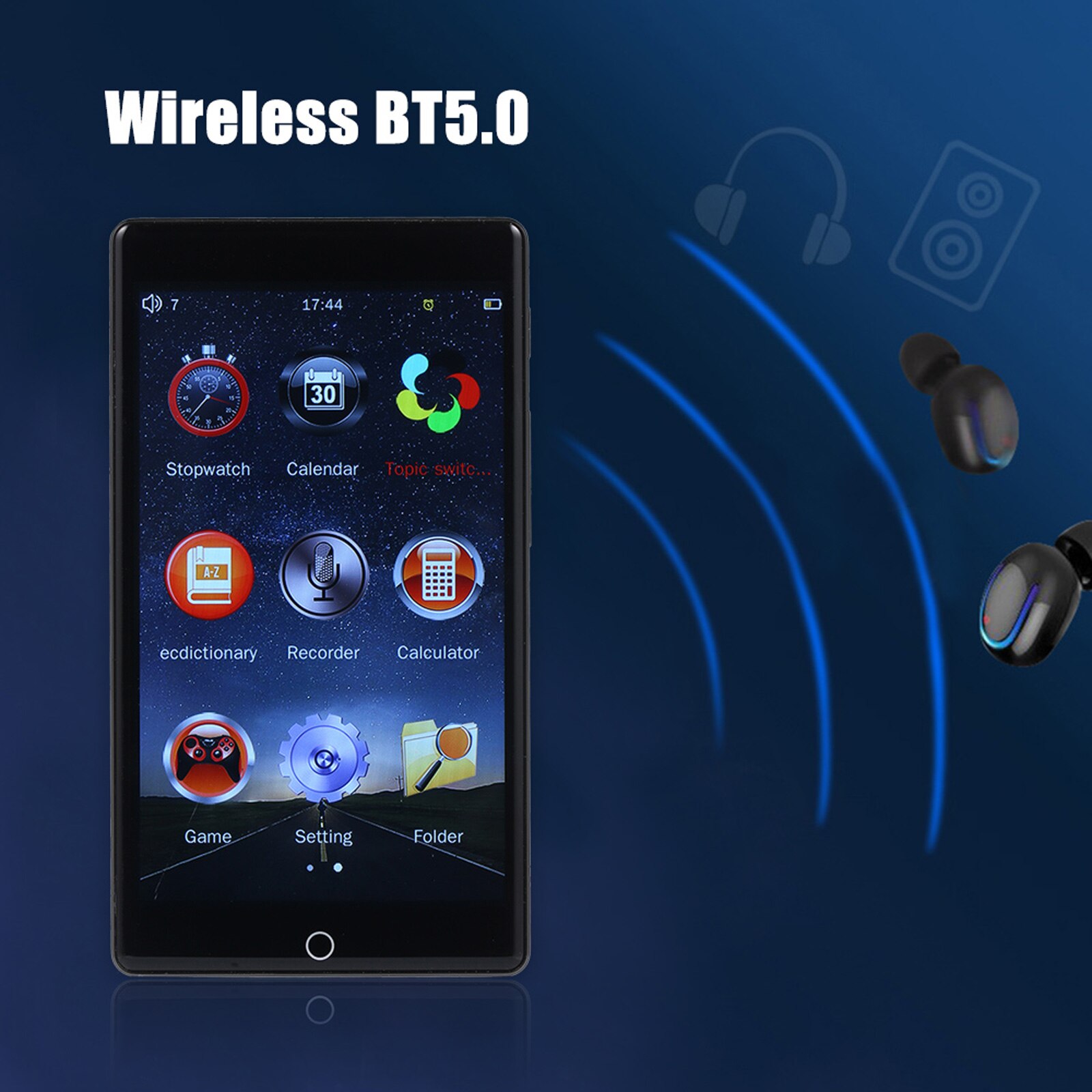 RUIZU H1 8GB MP3 Player 4 inches Full Touch Screen BT5.0 Portable Digital Music Player FM Radio Receiver Recording with Mic