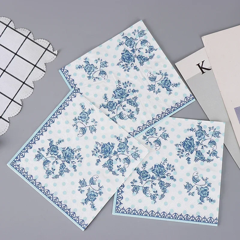 20 teile/paket Neue Chinesische Servietten Blau Druck Papier Servietten Hochzeit Schmetterling Knochen Bart Papier Bunte Papier Tischsets
