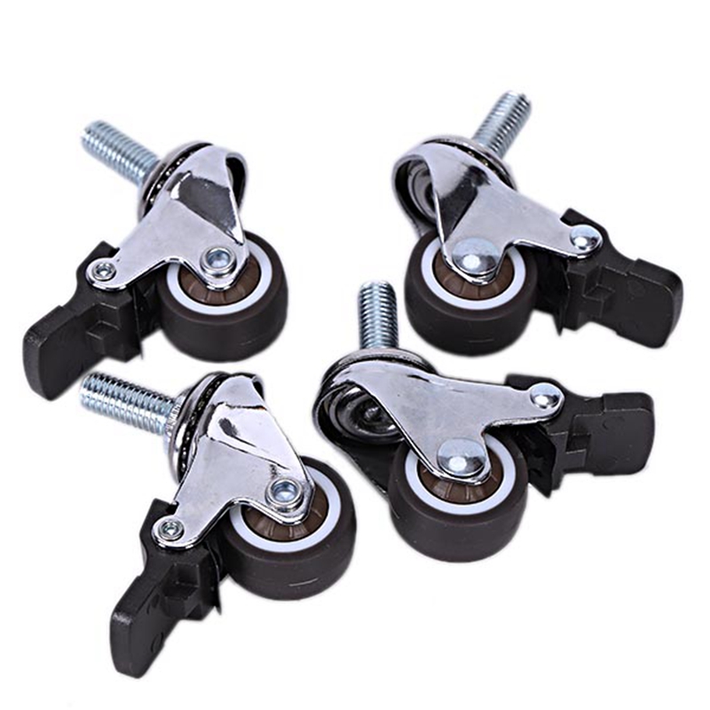 Mini ruedas pequeñas de 1 pulgada, ruedas silenciosas de Tpe con freno, ruedas universales para muebles, librería y cajón, M8X15Mm, 4 piezas: Default Title