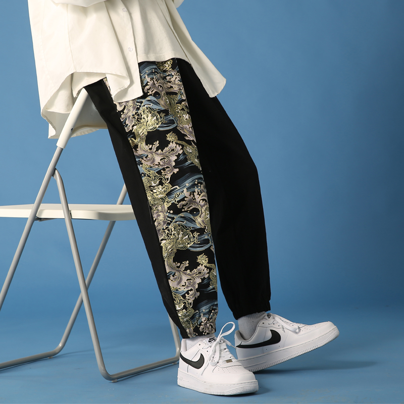 Męskie letnie japońskie spodnie haremowe w stylu narodowym patchworkowe biegaczy w stylu chińprzejrzeć plus rozmiar spodnie robić biegania męskie spodnie